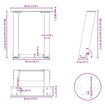 Soffbordsben U-formade 2 st antracit 30x(30-31) cm stål