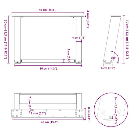 Soffbordsben U-formade 2 st naturstål 40x(30-31) cm stål