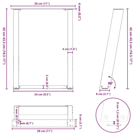 Soffbordsben U-formade 2 st svarta 28x(42-43) cm stål