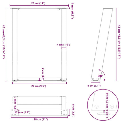 Soffbordsben U-formade 2 st naturstål 28x(42-43) cm stål