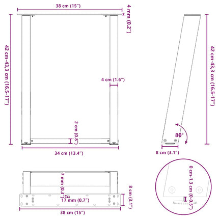 Soffbordsben U-formade 2 st vita 38x(42-43) cm stål