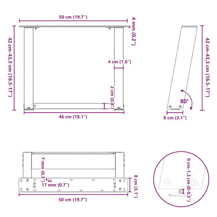 Soffbordsben U-formade 2 st antracit 50x(42-43) cm stål