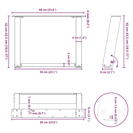 Soffbordsben U-formade 2 st naturstål 60x(42-43) cm stål