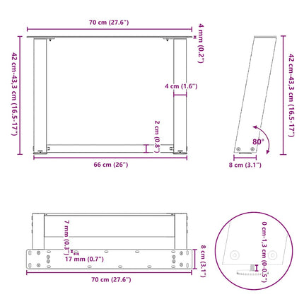 Soffbordsben U-formade 2 st antracit 70x(42-43) cm stål