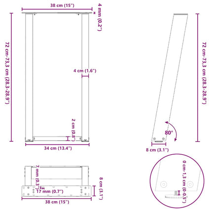 Konsolbordsben U-formade 2 st vita 38x(72-73) cm stål