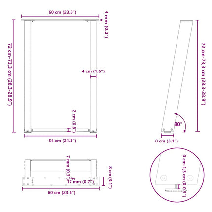 Matbordsben U-formade 2 st svarta 60x(72-73) cm stål