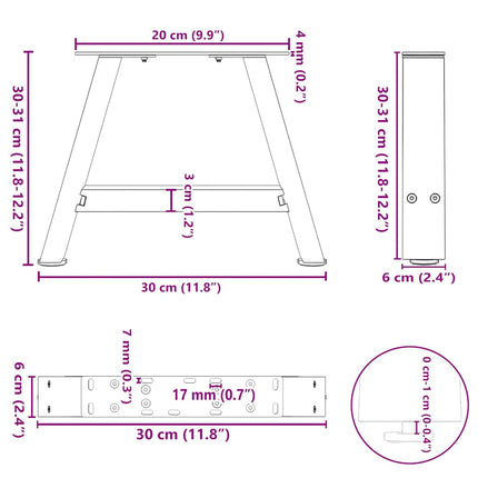 Soffbordsben A-formade 2 st vita 30x(30-31) cm stål