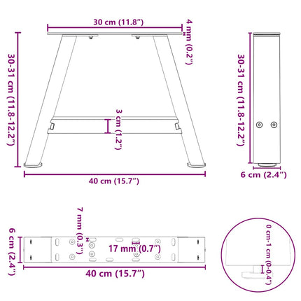 Soffbordsben A-formade 2 st 40x(30-31) cm stål