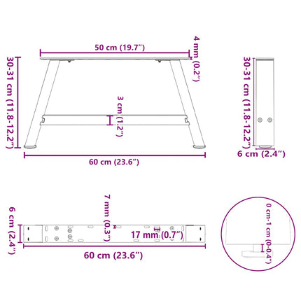 Soffbordsben A-formade 2 st 60x(30-31) cm stål