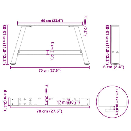 Soffbordsben A-formade 2 st svarta 70x(30-31) cm stål