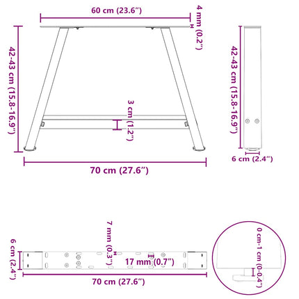 Soffbordsben A-formade 2 st vita 70x(42-43) cm stål