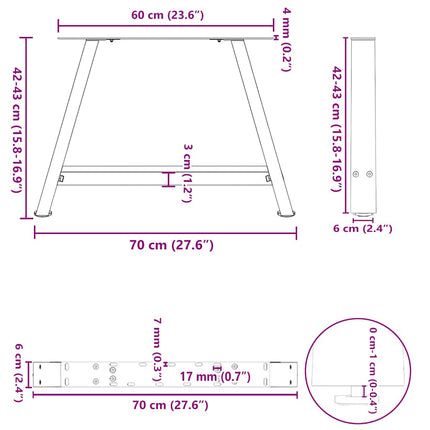 Soffbordsben A-formade 2 st 70x(42-43) cm stål