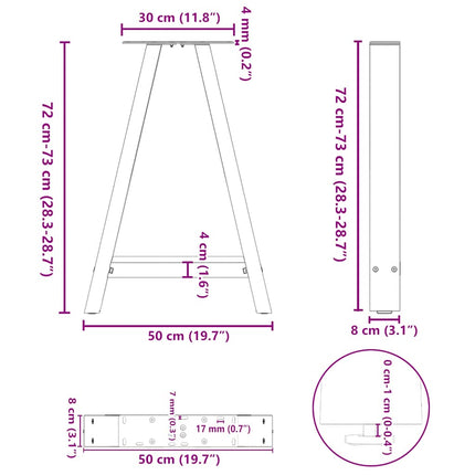 Matbordsben A-formade 2 st svarta 50x(72-73) cm stål