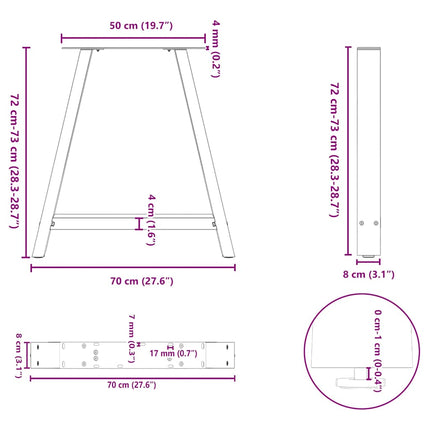 Matbordsben A-formade 2 st antracit 70x(72-73) cm stål
