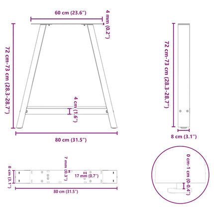 Matbordsben A-formade 2 st antracit 80x(72-73) cm stål