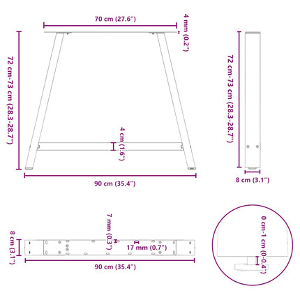 Matbordsben A-formade 2 st svarta 90x(72-73) cm stål