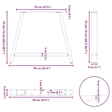 Matbordsben A-formade 2 st 90x(72-73) cm stål
