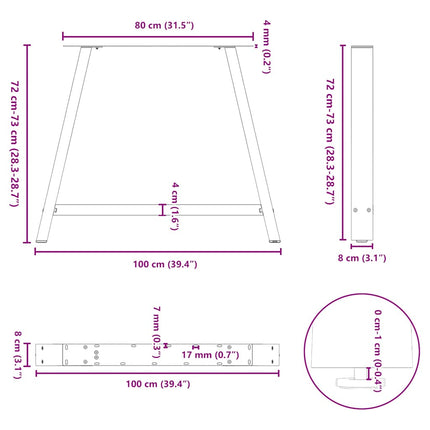 Matbordsben A-formade 2 st svarta 100x(72-73) cm stål