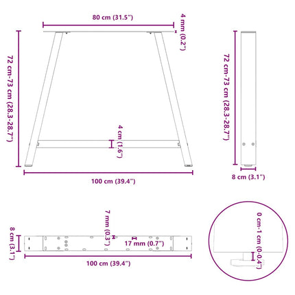 Matbordsben A-formade 2 st antracit 100x(72-73) cm stål