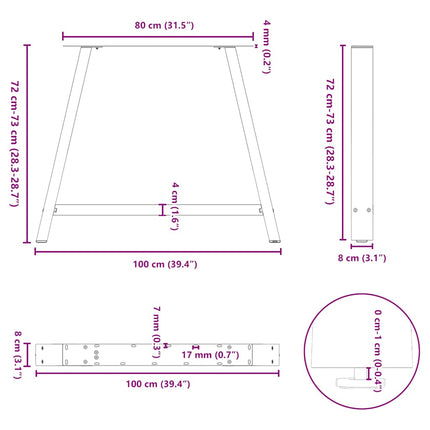Matbordsben A-formade 2 st 100x(72-73) cm stål