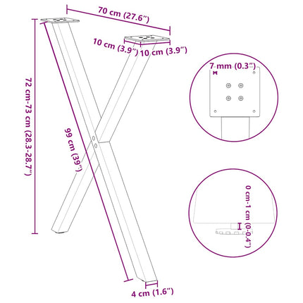 Matbordsben X-formade 2 st antracit 70x(72-73) cm stål