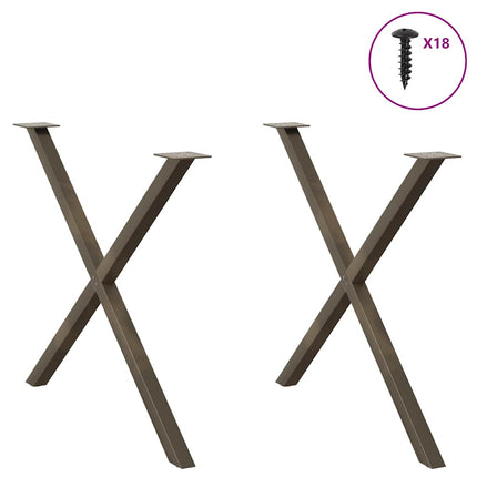 Matbordsben X-formade 2 st naturstål 90x(72-73) cm stål