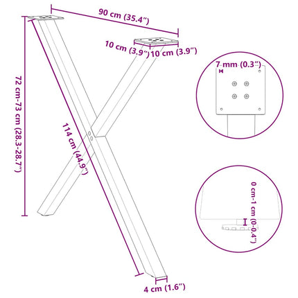 Matbordsben X-formade 2 st naturstål 90x(72-73) cm stål