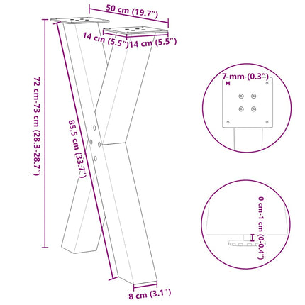 Matbordsben X-formade 2 st naturstål 50x(72-73) cm stål