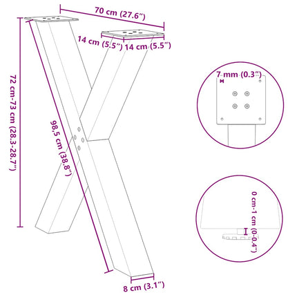 Matbordsben X-formade 2 st antracit 70x(72-73) cm stål
