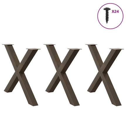 Matbordsben X-formade 3 st naturstål 90x(72-73) cm stål
