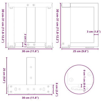 Soffbordsben T-formade 2 st svarta 30x25x(30-31) cm stål