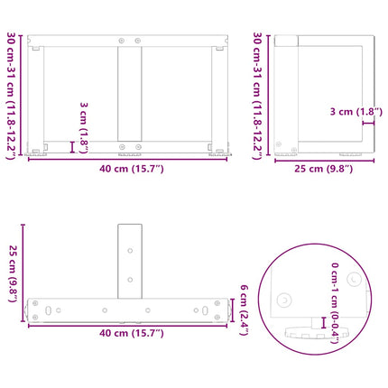 Soffbordsben T-formade 2 st antracit 40x25x(30-31) cm stål
