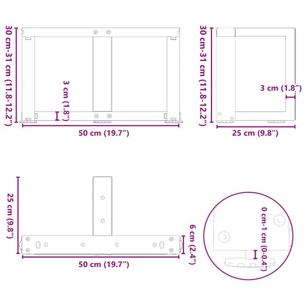 Soffbordsben T-formade 2 st svarta 50x25x(30-31) cm stål