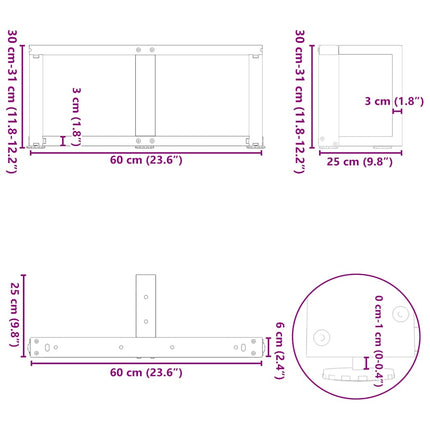 Soffbordsben T-formade 2 st svarta 60x25x(30-31) cm stål