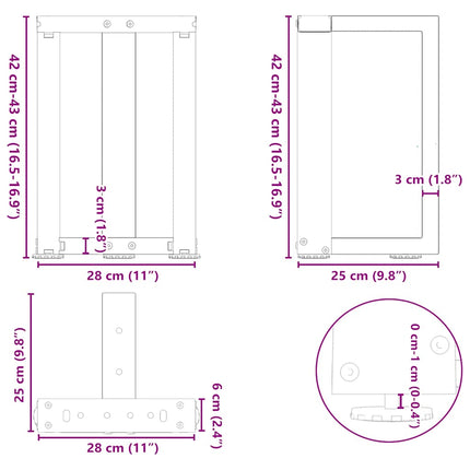Soffbordsben T-formade 2 st vita 28x25x(42-43) cm stål