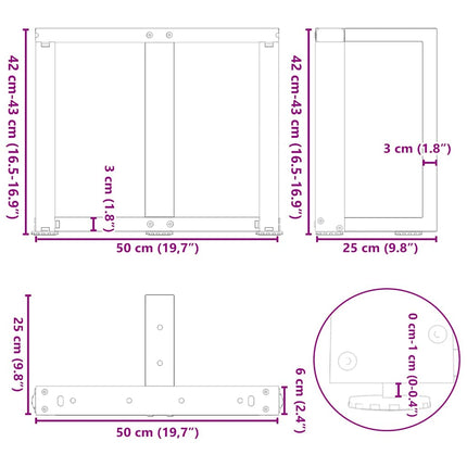 Soffbordsben T-formade 2 st svarta 50x25x(42-43) cm stål