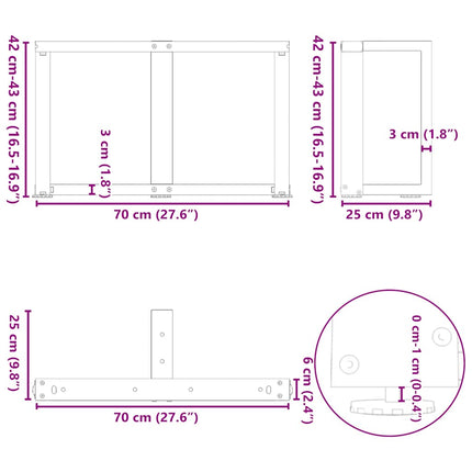 Soffbordsben T-formade 2 st antracit 70x25x(42-43) cm stål