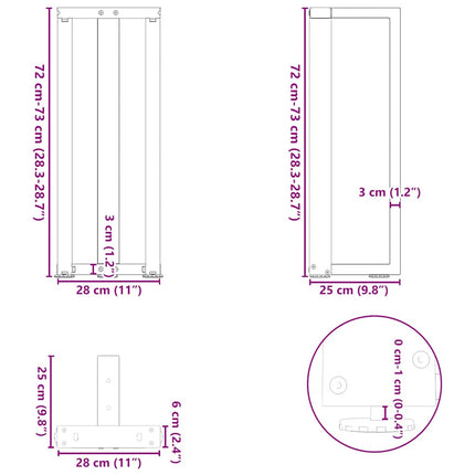 Konsolbordsben T-formade 2 st svarta 25x28x(72-73) cm stål