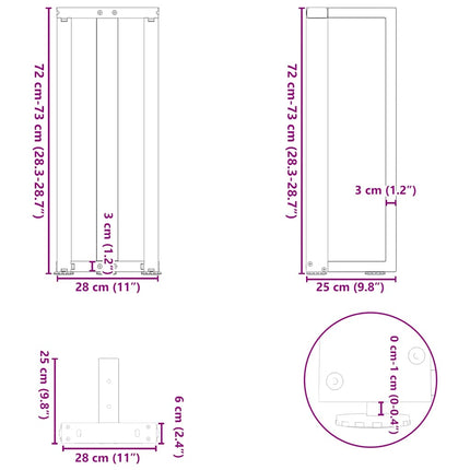 Konsolbordsben T-formade 2 st antracit 25x28x(72-73) cm stål