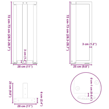 Konsolbordsben T-formade 2 st svarta 25x28x(72-73) cm stål
