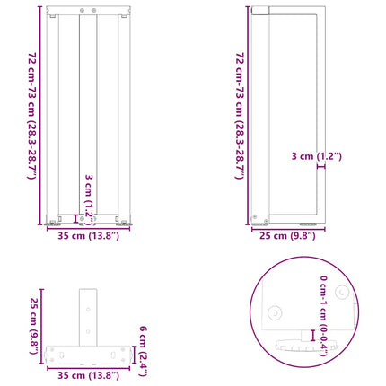 Konsolbordsben T-formade 2 st vita 38x25x(72-73) cm stål