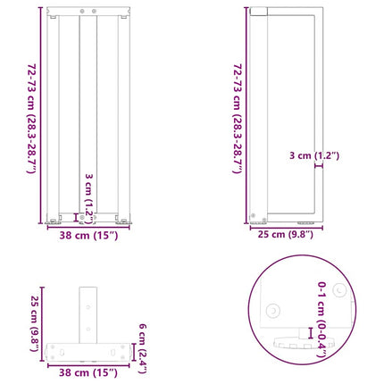 Konsolbordsben T-formade 2 st svarta 38x25x(72-73) cm stål