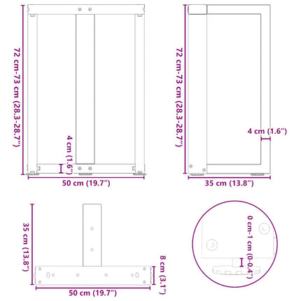 Matbordsben T-formade 2 st svarta 50x35x(72-73) cm stål