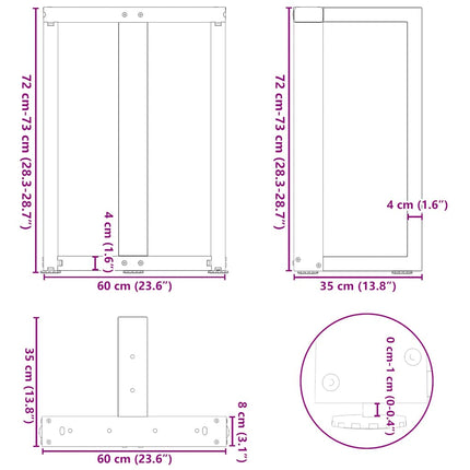 Matbordsben T-formade 2 st svarta 60x35x(72-73) cm stål