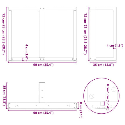 Matbordsben T-formade 2 st svarta 90x35x(72-73) cm stål