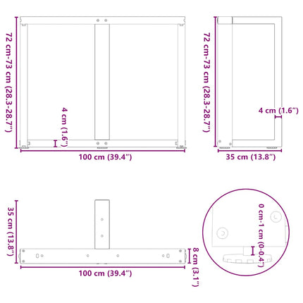 Matbordsben T-formade 2 st svarta 100x35x(72-73) cm stål