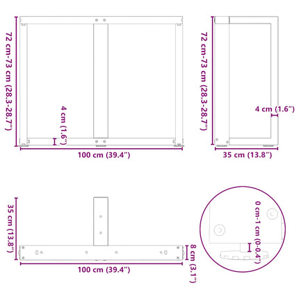 Matbordsben T-formade 2 st vita 100x35x(72-73) cm stål