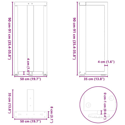 Barbordsben T-formade 2 st svarta 50x35x(90-91) cm stål