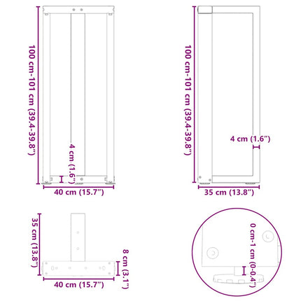 Barbordsben T-formade 2 st antracit 40x35x(100-101) cm stål