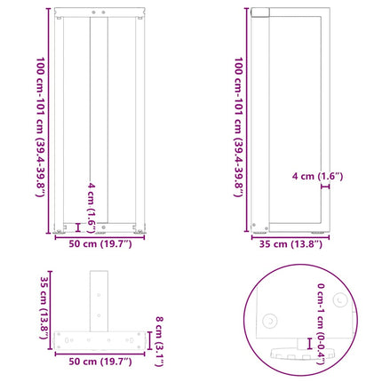 Barbordsben T-formade 2 st svarta 50x35x(100-101) cm stål